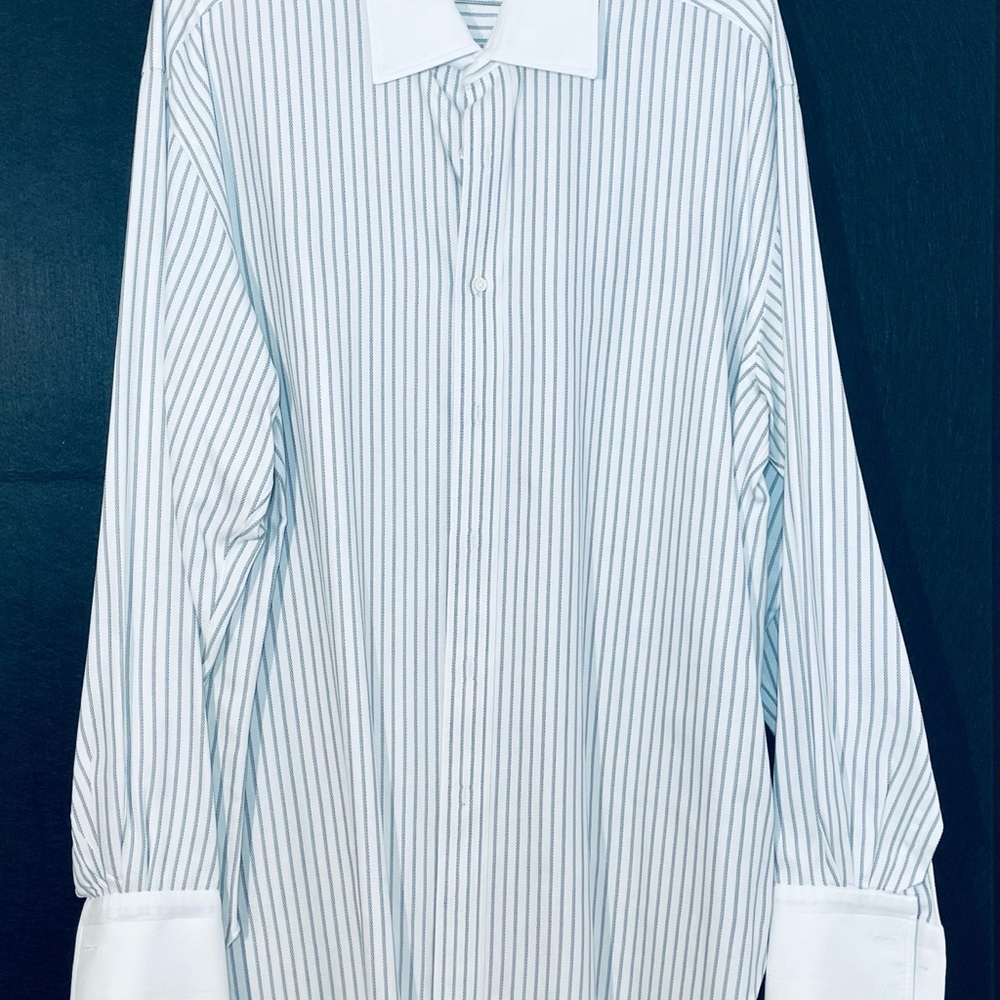 Elegant Blue Striped Men's Dress Shirt